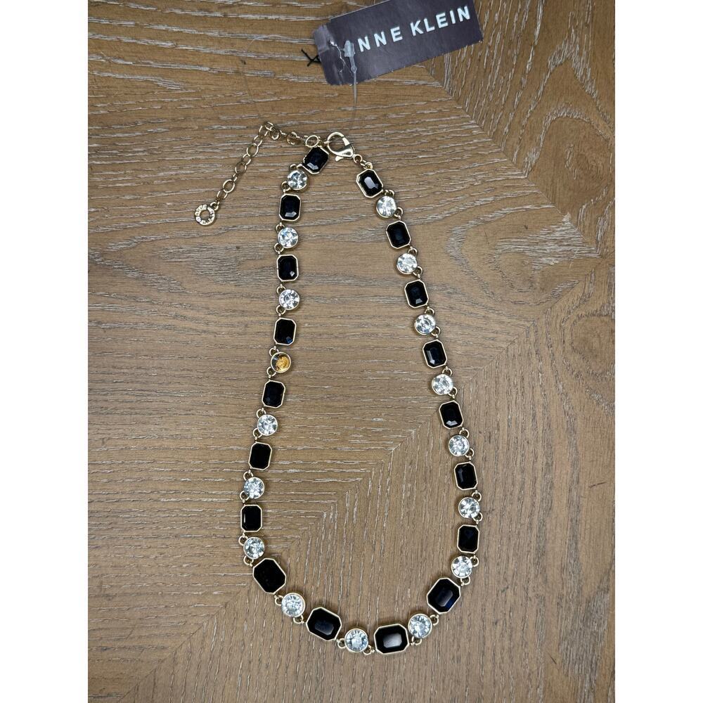 Anne Klein Gold Tone Crystal & Black Stone Station Necklace NWT - Picture 3 of 3
